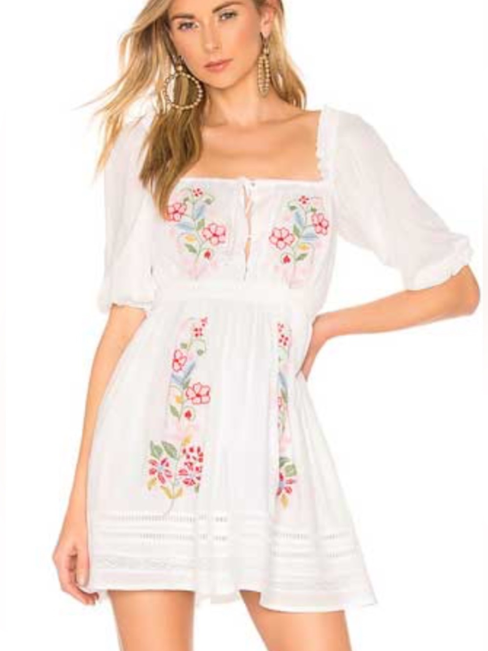 Lovers + Friends White Off-Shoulder Embroidered Mini Dress
